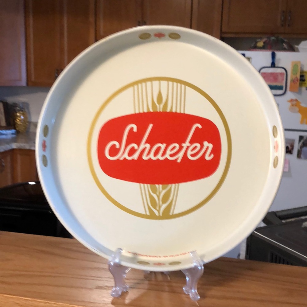 RARE FIND SCHAEFER BEER TRAY  13" LOGOS ON INSIDE AND OUTER RIM  CIRCA 1950-60